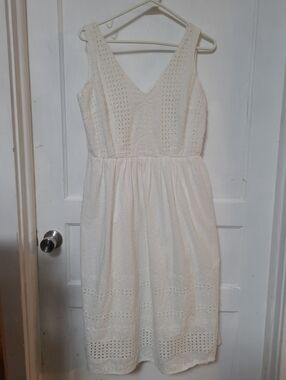 Cato Cream Eyelet V-Neck Midi Dress